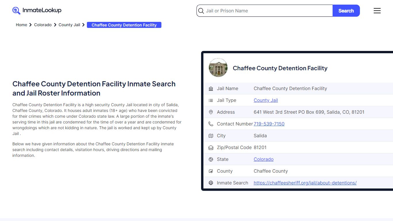 Chaffee County Detention Facility Inmate Search, Jail Roster, Bookings ...